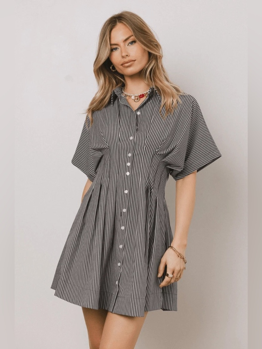 Anthropologie Black and White Pinstripe Mini Shirt Dress